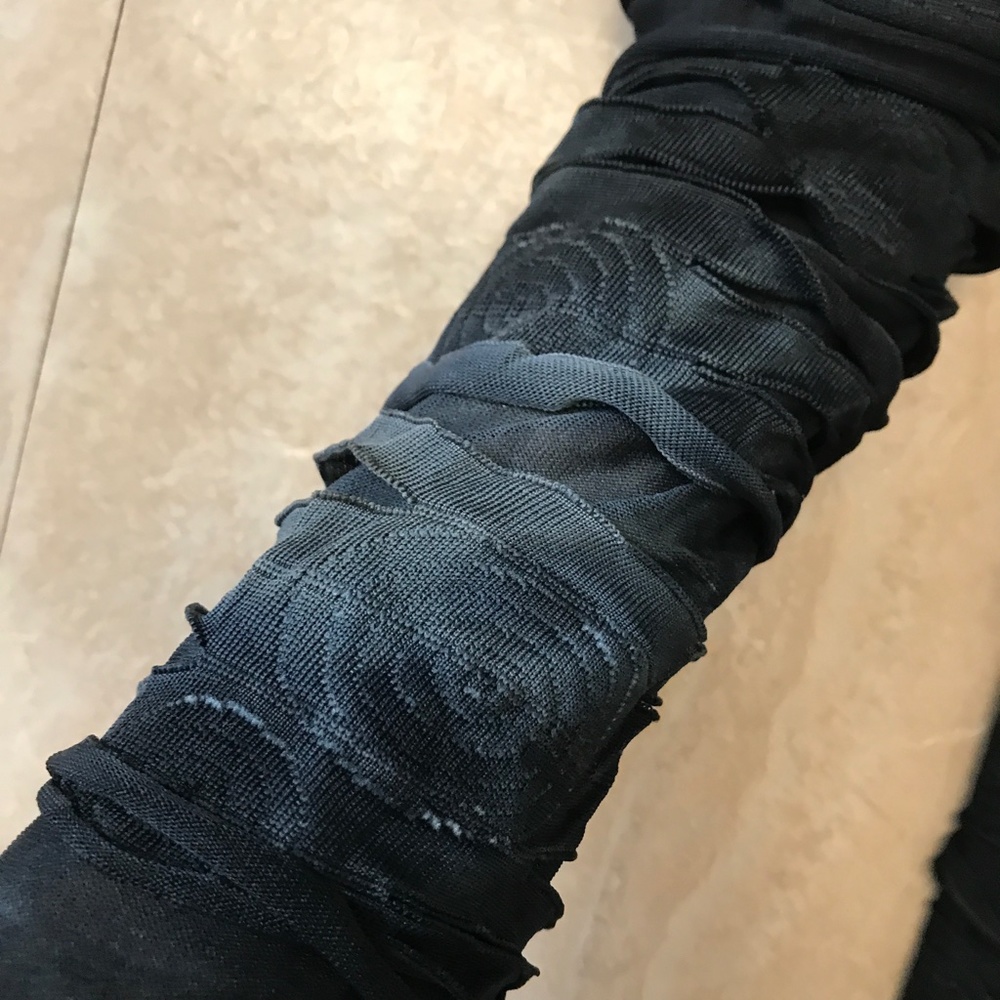 Mummy Bandage Gloves Black Lace Up Arm Warmers Halloween Costume Gray Zombie NEW - Picture 5 of 7